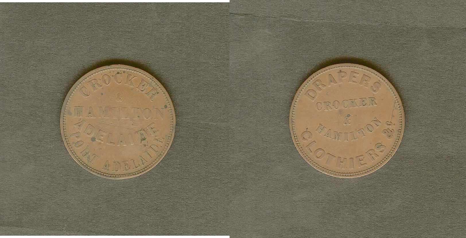 Australian penny token Crocker and Hamilton Adelaide n.d. aVF